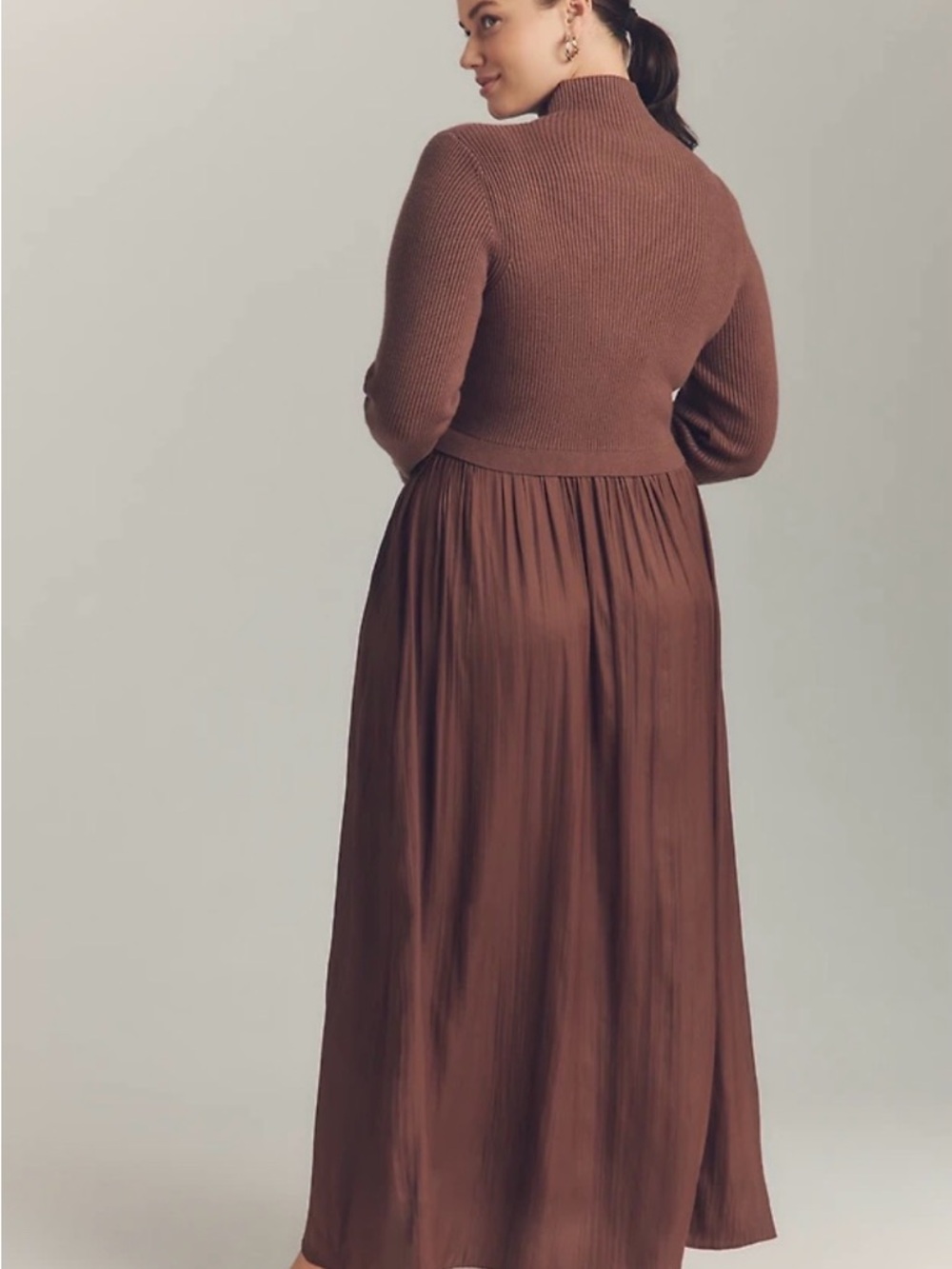 Anthropologie Brown Ribbed-Bodice Maxi Dress with Side Slit - Picture 6 of 14